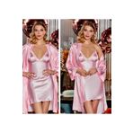 secret night pembe renkli saten gecelik 2li takım sabahlık ve gecelik kadın ev gecelik takımı pembe S