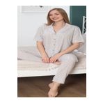 secret night pijama takımı yaprak ve çiçek desenli kısa kollu gömlek pijama takımı kadın giyim pamukludur bej 2XL