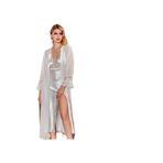 secret night saten gecelik takımı dantel ve tül detaylı 2 li gecelik ve sabahlık pijama takımı ekru M