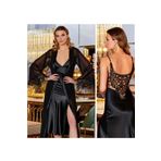 secret night siyah gecelik takımı saten pijama gecelik ve sabahlık takımı kollar tüylü kadın giyim siyah S