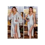 secret night siyah gecelik takımı saten pijama gecelik ve sabahlık takımı kollar tüylü kadın giyim- siyah XL