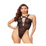 secret night tül detaylı leopar desenli bady gecelik babydoll siyah S/M