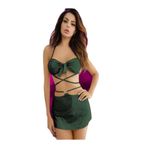 secret night yeşil renkli parlak kumaşlı seksi gecelik kostüm yeşil S/M