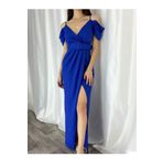Secret Passion Lingerie Desing Mavi Krep Kumaş Kruvaze Yaka Yırtmaçlı Göğüs Dekolteli Abiye Ve Mezuniyet Elbisesi 582134 704