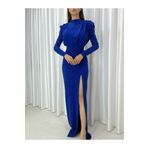 Secret Passion Lingerie Esnek Mavi Kumaş Yırmaç Detaylı Sırt Dekolteli Katlı Kesim Abiye Ve Mezuniyet Elbisesi 582284 715