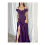 Secret Passion Lingerie Esnek Mor Krep Kumaş Yırtmaç Detaylı Göğüs Dekolteli Uzun Abiye Ve Mezuniyet Elbisesi 582190 699