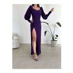 Secret Passion Lingerie Mor Esnek Kumaş Derin Yırtmaçlı Göğüs Dekolteli Şık Uzun Elbise Abiye Elbise 112 581913