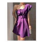Secret Passion Lingerie Mor Esnek Scuba Kumaş Kemerli Pile Detaylı Tek Omuzlu Abiye ve Mezuniyet Elbisesi 582093 691
