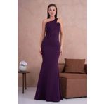 Secret Passion Lingerie Mor Scuba Krep Kumaş Asimetrik Tek Askı Tasarım Maxi Abiye Elbise 582211