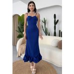 Secret Passion Lingerie Saks Mavi Atlas Kumaş Göğüs Destekli ve Askılı Eteği Volan Tasarım Midi Abiye Elbise 161
