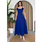 Secret Passion Lingerie Saks Mavi Atlas Kumaş Straplez Yaka Gül Aksesuarlı Askılı Maxi Abiye Elbise 258