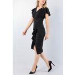 Secret Passion Lingerie Siyah Volanlı Kruvaze Yaka Yırtmaçlı Simli Abiye Gece Mezuniyet Elbise 121 582046
