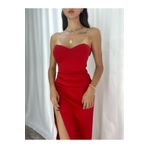 Secret Passion Lingerie Straplez Göbeği Kat Detaylı Kırmızı Esnek Kumaş Yırtmaçlı Abiye Ve Mezuniyet Elbisesi 582184 696