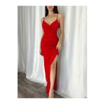 Secret Passion Lingerie Yeni Kırmızı E Krep Kumaş Yırtmaç Detaylı Göğüs Dekolteli Abiye Ve Mezuniyet Elbisesi 582193 703