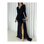 Secret Passion Lingerie Yeni Sezon Kadife Kumaş Kruvaze Yaka Yırtmaçlı Siyah Abiye Ve Mezuniyet Elbisesi 582302 718