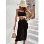 Secret Sita Kadın Askılı Crop Bel Detaylı Derin Yırtmaçlı Etek Triko Ikili Takım - Siyah - Regular Fit - Standart