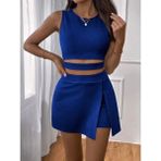 Secret Sita Kadın Askılı Yuvarlak Yakalı Krop Janjan Bluz ve Shortlu Etek Ikili Takım - Saks Mavi - Regular Fit