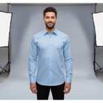 Secret Touch Erkek Slim Fit Dar Kesim Uzun Kollu Poplin Gömlek - Mavi - XS