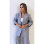 SEDA FİDAN BOUTIQUE Çift Düğmeli Çizgili Atlas Ceket Gri