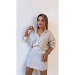 Seda Fidan Boutique Çizgili Cep Detaylı Mini Keten Etek Taş