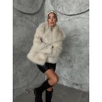 Seda Fidan Boutique Geniş Yaka Premium Kürk Kaban Taş