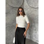 Seda Fidan Boutique Kısa Kol Taş Işlemeli Yumoş Kazak Ekru - Standart
