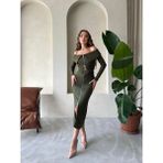 Seda Fidan Boutique Önden Fermuarlı Triko Etek Haki