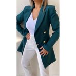 Seda Fidan Boutique Uzun Gold Düğmeli Blazer Ceket Koyu Zümrüt Yeşil