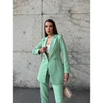 Seda Fidan Boutique Uzun Gold Düğmeli Blazer Ceket Mint