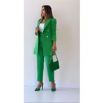 SEDA FİDAN Uzun Gold Düğmeli Blazer Ceket Yeşil