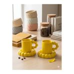 seda seramik El Yapımı (Canlı Sarı) Bubble Double Espresso 4 Parçalı 2 Kişilik Kahve Fincan Takımı 140 ML.