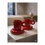 seda seramik El Yapımı (Kırmızı) Bubble Double Espresso 4 Parçalı 2 Kişilik Kahve Fincan Takımı 140 ML.