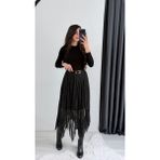 Seda Unlu Butik Harle Siyah Taşlı Maxi Asimetrik Etek - Renkli