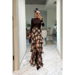 Seda Yalçın Atelier Kahve Ekoseli Fırfırlı Kat Kat Kemerli ETek