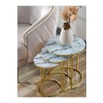 SEDAŞ LIVING UNITS 3 ADET Beyaz Mermer Temperli Cam Gold Metal Zigon Sehpa sedaş-lıvıng-unıts-sehpa-zigon