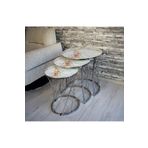 SEDAŞ LIVING UNITS 3 lü Hasır Model Beyaz Sarı Mermer (Temperli Cam) Gümüş Ayak Zigon Sehpa