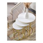 SEDAŞ LIVING UNITS 3'lü Tam Beyaz Ahşap (SUNTALAM) Gold Metal C Ayak Zigon Sehpa Sedaş-zigon-sehpa