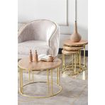SEDAŞ LIVING UNITS 4 Lü Açık Ceviz Suntalam Gold Metal Ayaklı Cam C Model Sehpa Takımı (ZİGON VE ORTA)