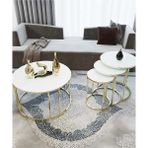 Sedaş Living Units 4 Lü Beyaz Temperli Kırılmaz Cam Beyaz Gold Metal Ayaklı Cam C Model Sehpa Takımı (Zigon ve Orta) - 70 X 45 , 47 X 50