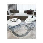 SEDAŞ LIVING UNITS 4 Lü Beyaz Temperli Kırılmaz Cam Gümüş Metal Ayaklı Cam C Model Sehpa Takımı (ZİGON VE ORTA)