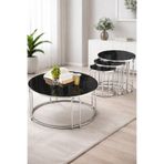 SEDAŞ LIVING UNITS 4 Lü Füme Ayna Gümüş Metal Ayaklı Ayna LENKA Model Sehpa Takımı (ZİGON VE ORTA)