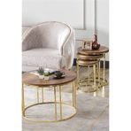 SEDAŞ LIVING UNITS 4 Lü Koyu Ceviz Gold Metal Ayaklı Cam C Model Sehpa Takımı (ZİGON VE ORTA)