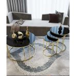 Sedaş Living Units 4 Lü Siyah Temperli Kırılmaz Cam Gold Metal Ayaklı Cam C Model Sehpa Takımı (Zigon ve Orta) - SİYAH - 70 X 45 , 47 X 50