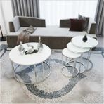 Sedaş Living Units 4 Lü Temperli Kırılmaz Cam Gümüşmetal Ayaklı Cam C Model Sehpa Takımı (Zigon ve Orta) - BEYAZ