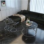 Sedaş Living Units 4 Lü Temperli Kırılmaz Cam Gümüşmetal Ayaklı Cam C Model Sehpa Takımı (Zigon ve Orta) - SİYAH MERMER