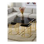SEDAŞ LIVING UNITS 5 Li Iç Içe 4 1 Siyah Aynalı Temperli Cam Gold Metal Ayak Takım Sehpa Orta Sehpa Bohem