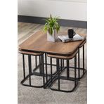 SEDAŞ LIVING UNITS 5 Li Sehpa Ahşap Siyah Metal Ayak Takım Sehpa Orta Sehpa Bohem lüx
