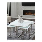 SEDAŞ LIVING UNITS 5li Orta Zigon 4 1 Beyaz Temperli Cam Gümüş Metal Ayak Takım Sehpa Sedaş_lıvıng_unıts_sehpa Bohem