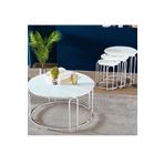 SEDAŞ LIVING UNITS Lenka Zigon Orta Sehpa Takımı Yuvarlak Gümüş Metal 3+1 -Beyaz Temperli (kırılmaz) Cam gümüşayak