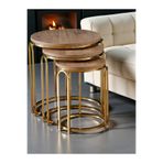 SEDAŞ LIVING UNITS Lenka Zigon Sehpa Takımı Yuvarlak 3'lü Gold Metal - Açık Ceviz sedaş-lenka-zigon-gold
